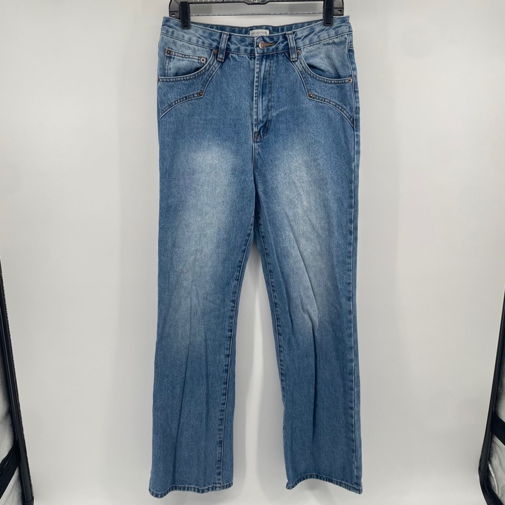 Avec Les Filles Jeans Womens 28 Blue Western Yoke Flap Pocket Straight Leg Denim